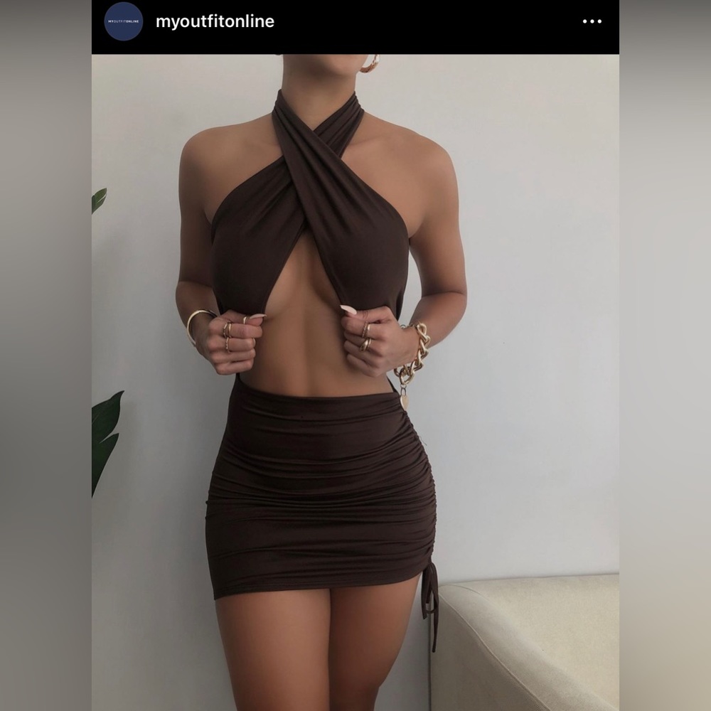 MyOutfitOnline viral brown Penelope Criss cross dress